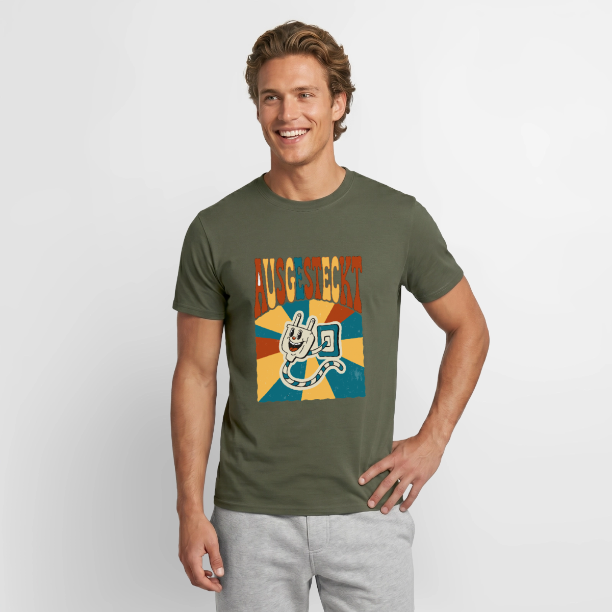 "Ausgesteckt. Midcentury-Motiv" Motiv-T-Shirt für Männer, Farbe Militärgrün