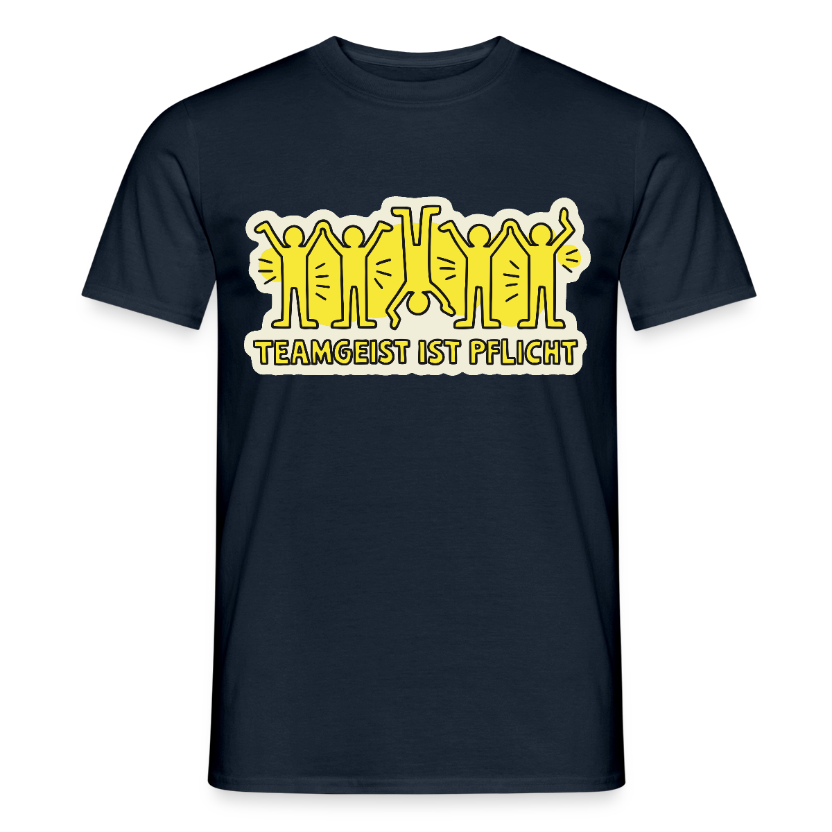Teamgeist ist Pflicht. Pop-Art-Motiv Motiv-T-Shirt für Männer, Farbe Navy