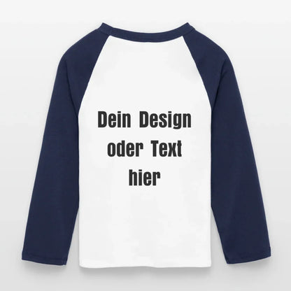 Frauen Cropped Baseball T-Shirt 3/4 Arm - personalisierbare Vorder- und Rückseite - Weiß/Navy 