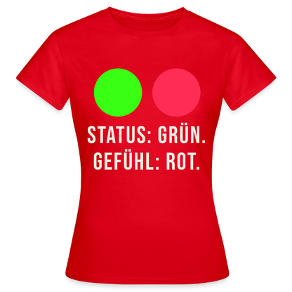 Status: grün. Gefühl: rot. Motiv-T-Shirt für Frauen, Farbe Rot