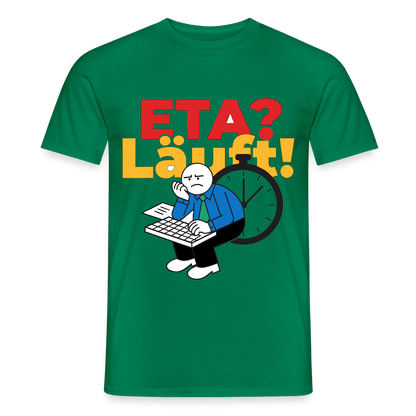 "ETA? Läuft! Strichfiguren-Motiv" Motiv-T-Shirt für Männer, Farbe Kelly Green