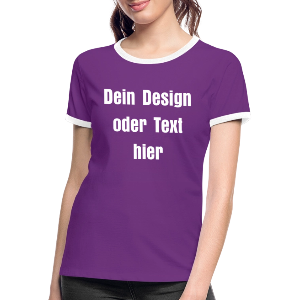 Frauen Kontrast-T-Shirt - personalisierbare Vorder- und Rückseite - Lila/Weiß