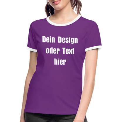 Frauen Kontrast-T-Shirt - personalisierbare Vorder- und Rückseite - Lila/Weiß