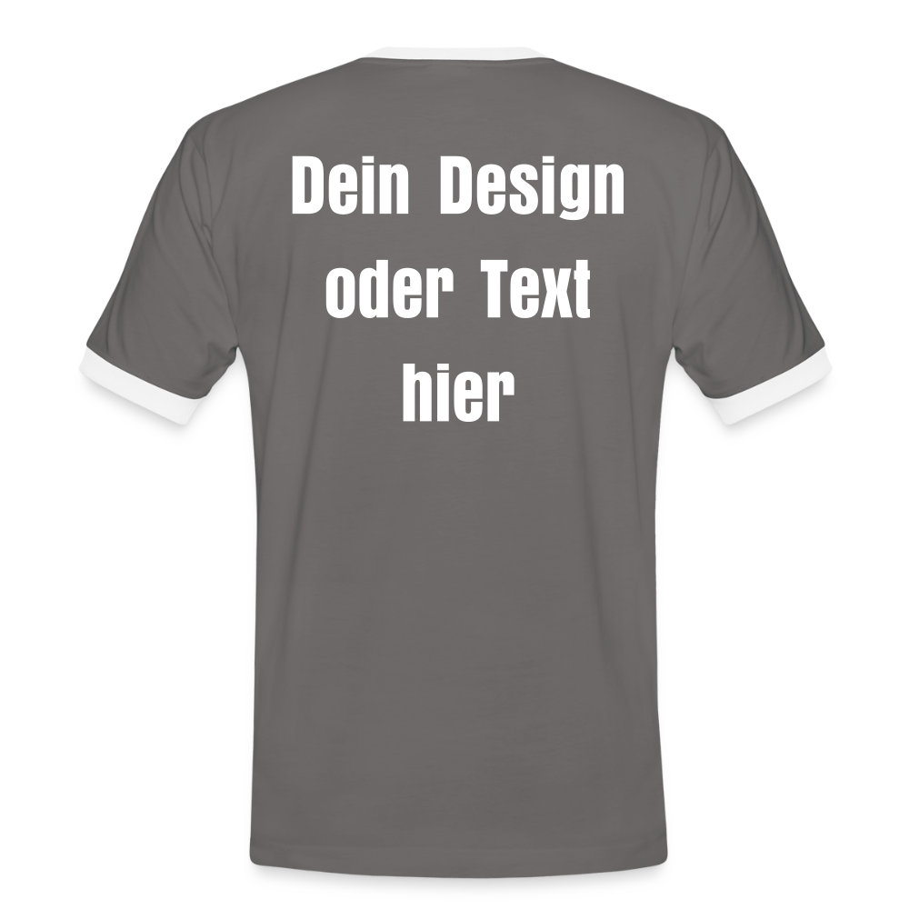 Männer Kontrast-T-Shirt - personalisierbare Vorder- und Rückseite - Dunkelgrau/Weiß
