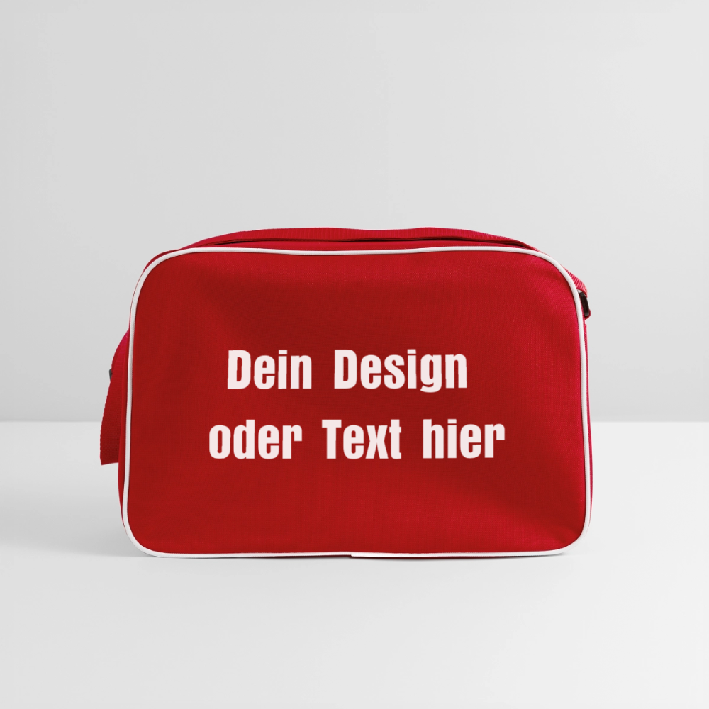 Retro Tasche mit Reißverschluss - personalisierbar - Rot/Weiß