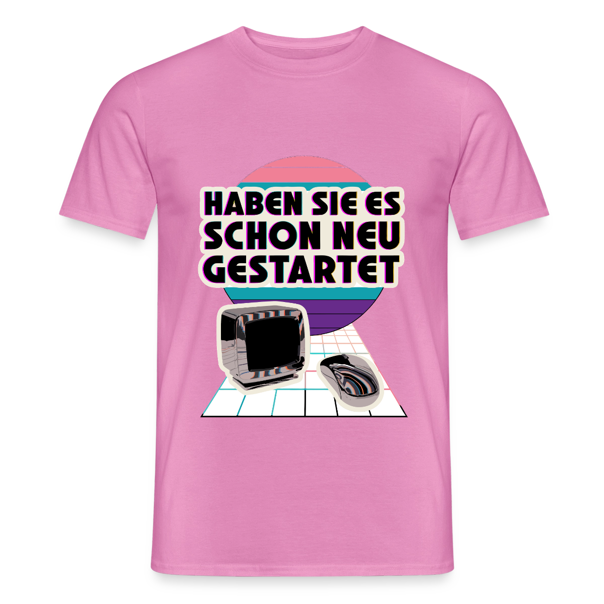 Haben Sie es schon neu gestartet? Vaporwave-Motiv Motiv-T-Shirt für Männer, Farbe Pink