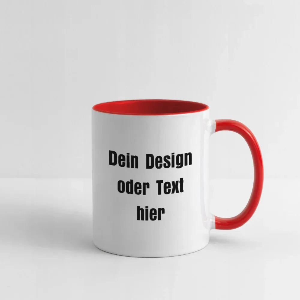 Keramiktasse zweifarbig 325ml - personalisierbar - Weiß/Rot