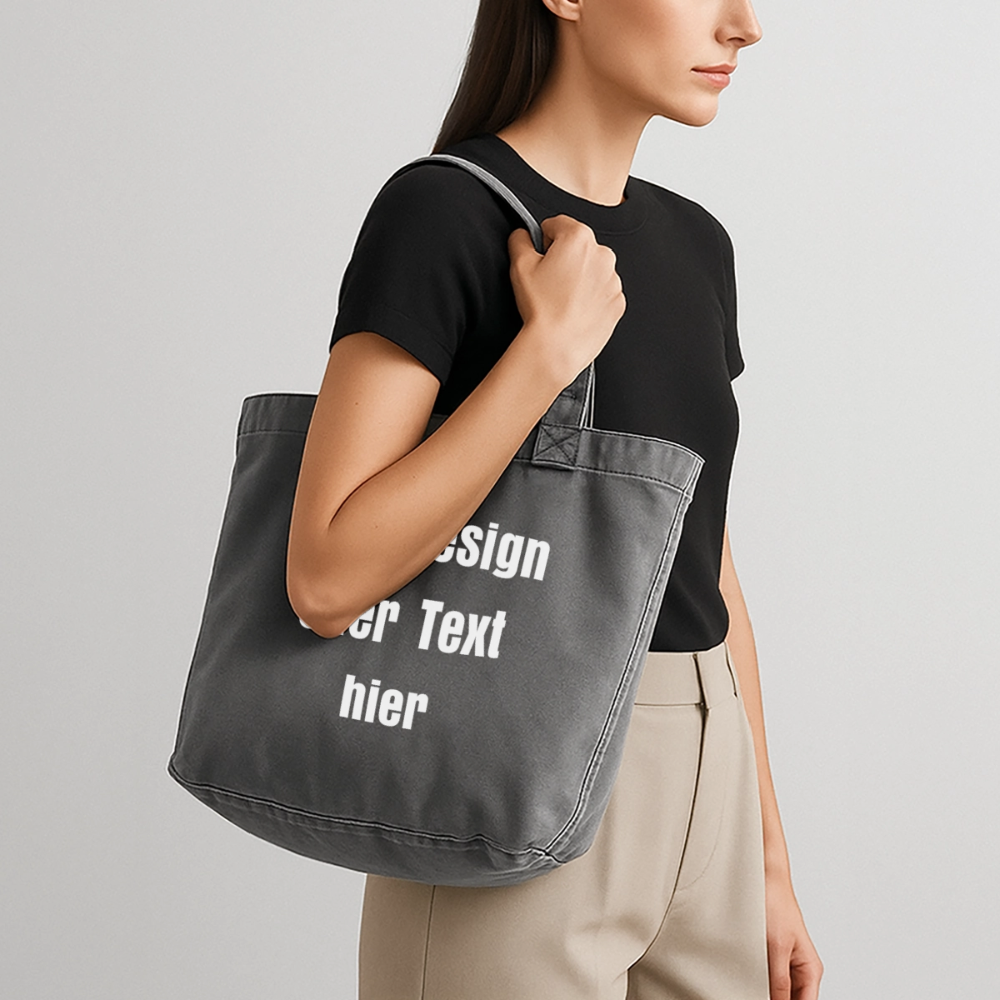 Vintage-Washed Shopper / Einkaufstasche im Vintage Stil - personalisierbar - Vintage Schwarz