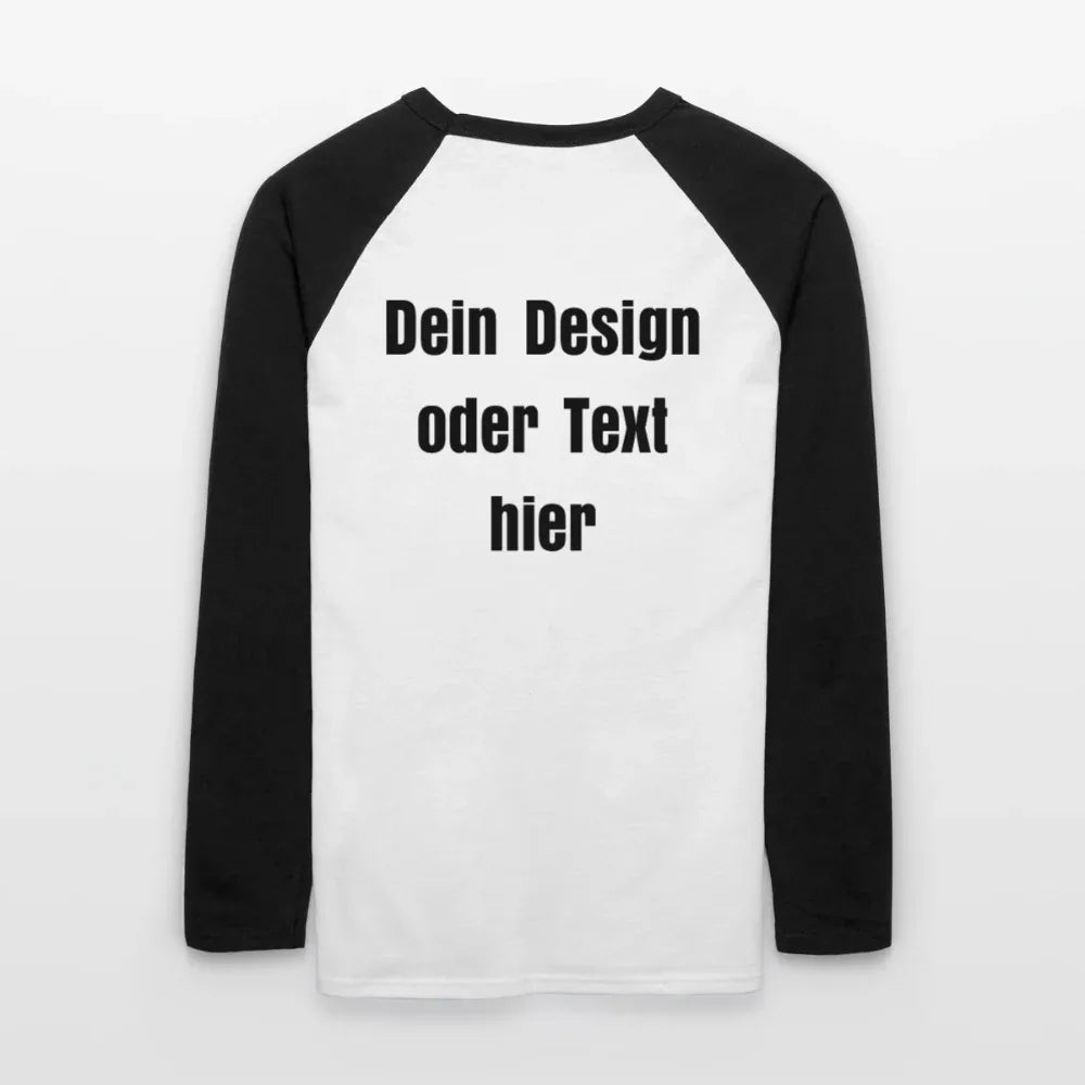 Männer Baseballshirt langarm - personalisierbare Vorder- und Rückseite - Weiß/Schwarz