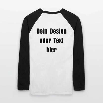 Männer Baseballshirt langarm - personalisierbare Vorder- und Rückseite - Weiß/Schwarz