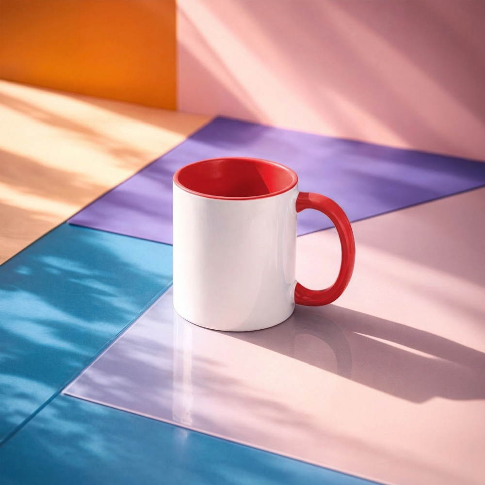 Keramiktasse zweifarbig 325ml - personalisierbar - Weiß/Rot
