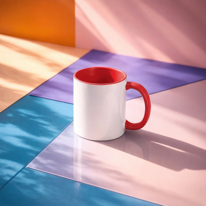Keramiktasse zweifarbig 325ml - personalisierbar - Weiß/Rot