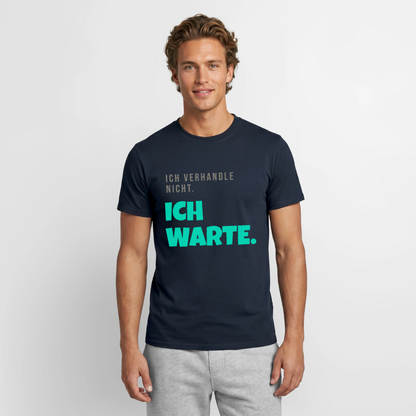 "Ich verhandle nicht. Ich warte." Motiv-T-Shirt für Männer, Farbe Navy