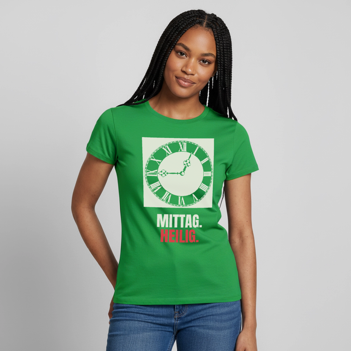 "Mittag. Heilig." Motiv-T-Shirt für Frauen, Farbe Kelly Green