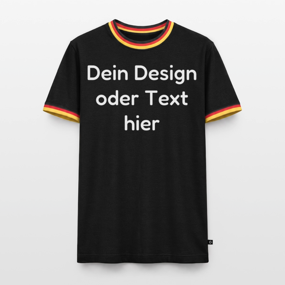 Männer Kontrast-T-Shirt - personalisierbare Vorder- und Rückseite - Schwarz/Dreifarbig