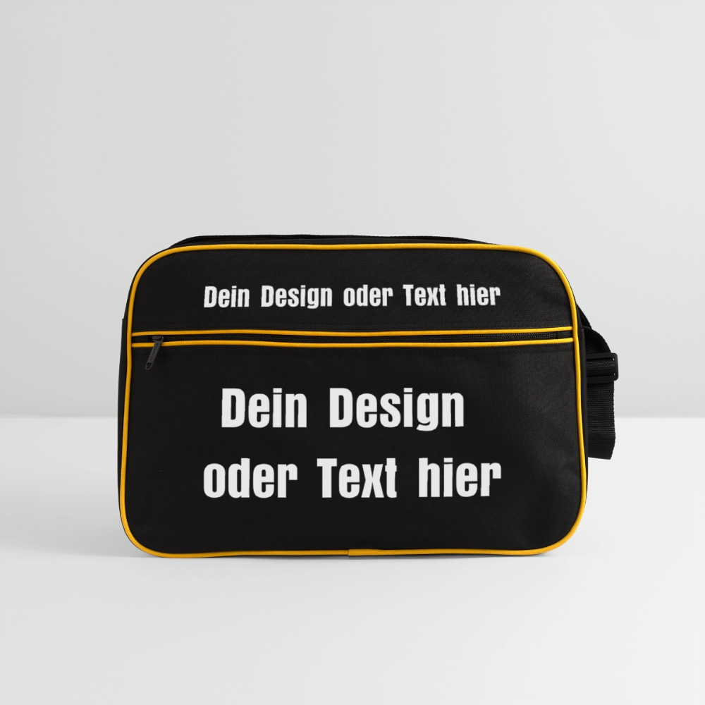 Retro Tasche mit Reißverschluss - personalisierbar - Schwarz/Gold