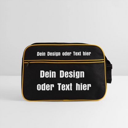 Retro Tasche mit Reißverschluss - personalisierbar - Schwarz/Gold