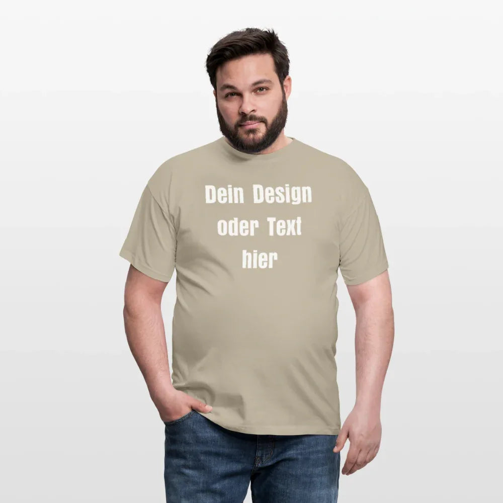 Männer T-Shirt - personalisierbare Vorder- und Rückseite - Sandbeige