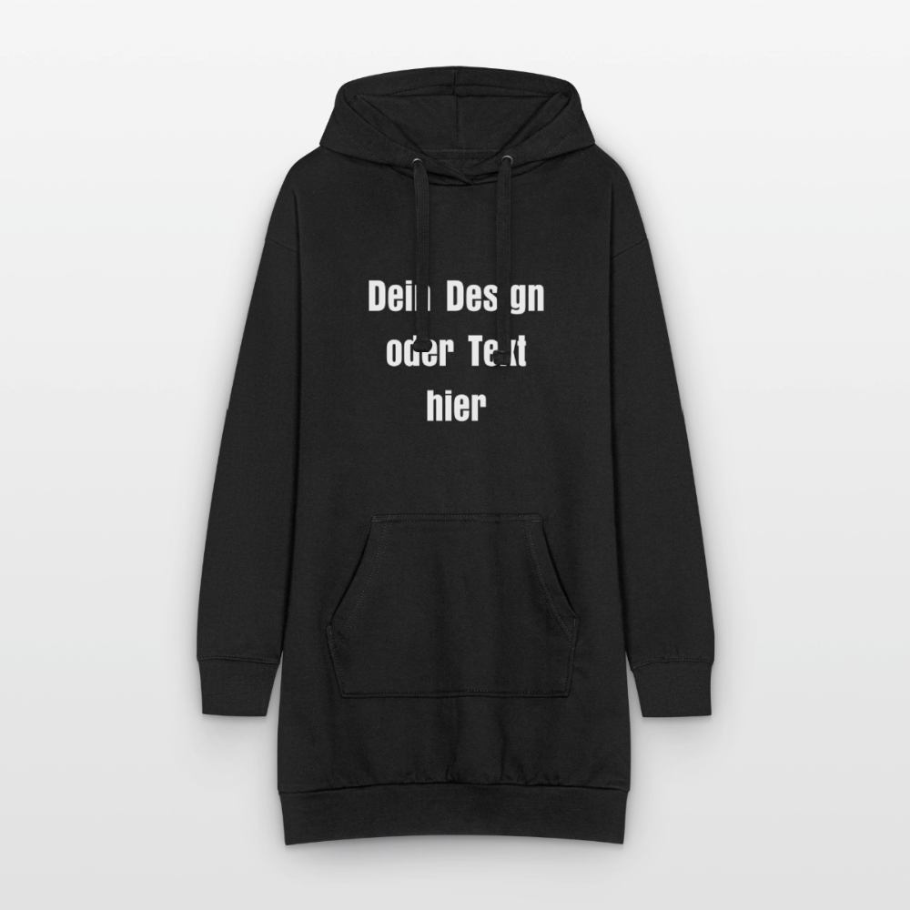 Hoodie-Kleid / Kapuzenpullover in Kleidlänge - personalisierbare Vorder- und Rückseite - Schwarz