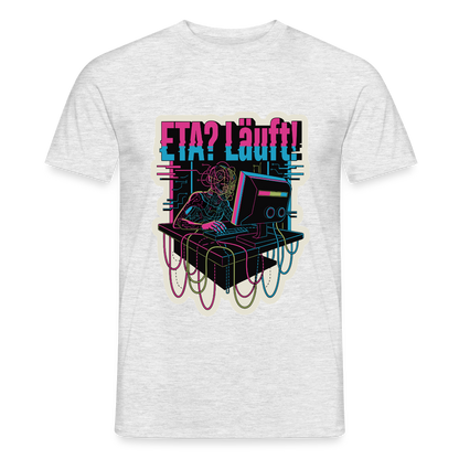 "ETA? Läuft! Cyberpunk-Motiv" Motiv-T-Shirt für Männer, Farbe Grau meliert