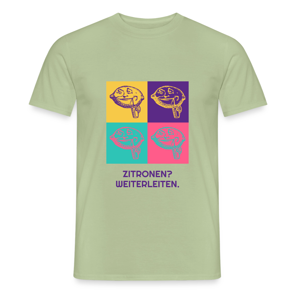 Zitronen? Weiterleiten. Pop-Art-Motiv Motiv-T-Shirt für Männer, Farbe Sage