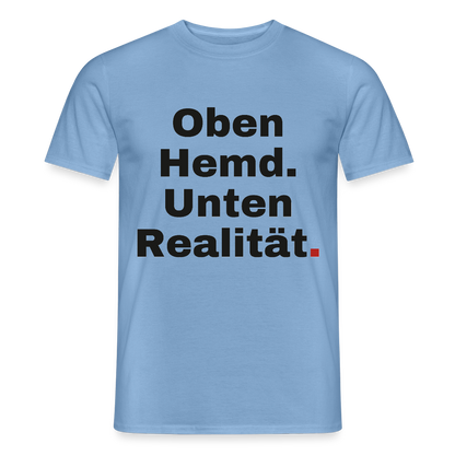 Oben Hemd, unten Realität Motiv-T-Shirt für Männer, Farbe Carolina Blue