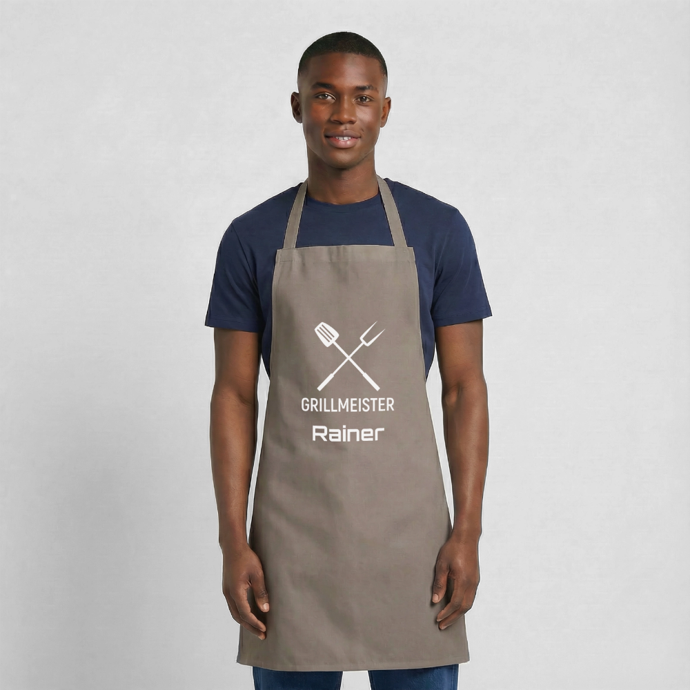 Koch- oder Grillschürze "Grillmeister" - personalisierbarer Name oder Text - Grau