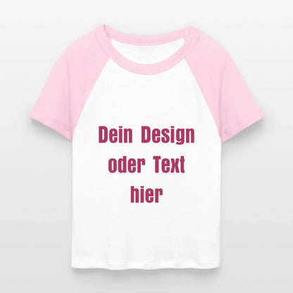 Frauen Cropped Baseball T-Shirt - personalisierbare Vorder- und Rückseite - Weiß/Pink