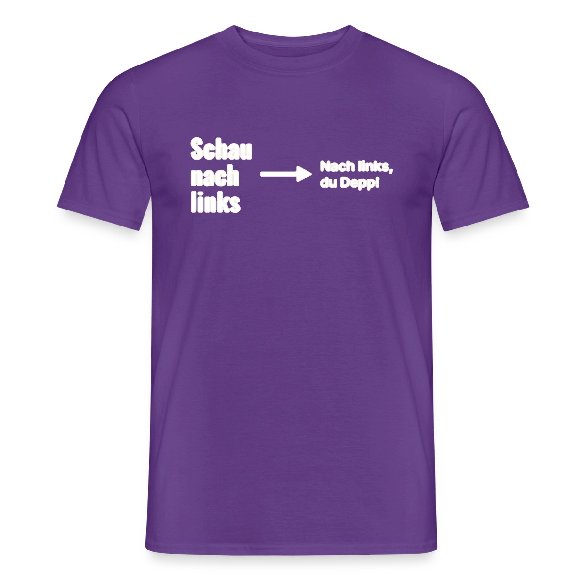 Schau nach links. Motiv-T-Shirt für Männer, Farbe Lila