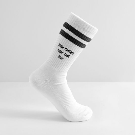 Tennissocken gestreift - personalisierbar - Weiß/Schwarz