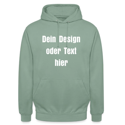 Unisex Hoodie - personalisierbare Vorder- und Rückseite - Graugrün