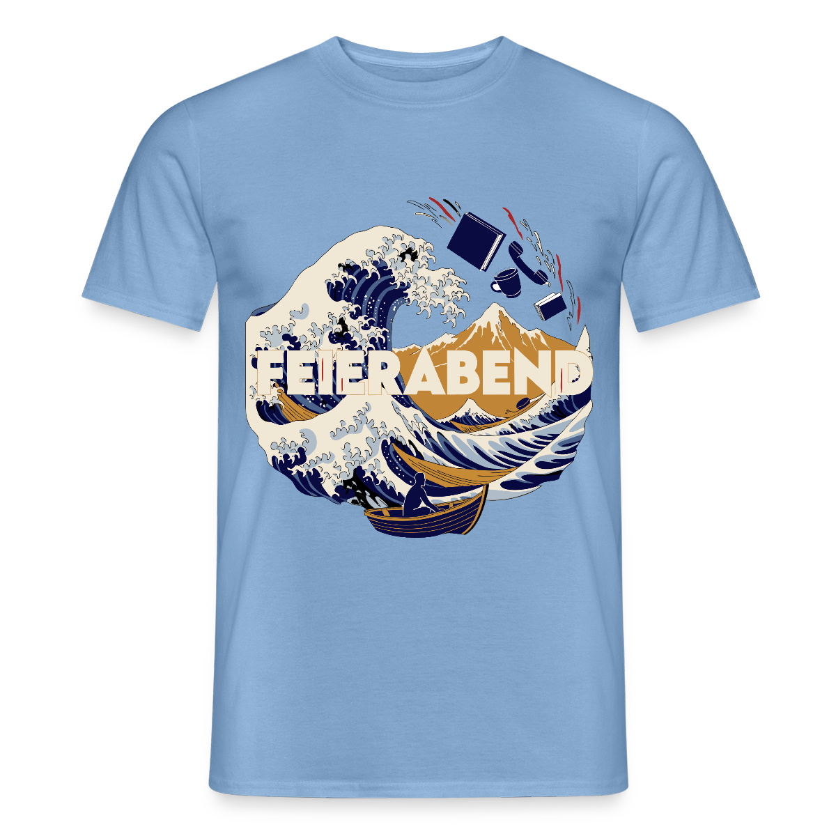 "Feierabend. Ukiyo-e-Motiv" Motiv-T-Shirt für Männer, Farbe Carolina Blue