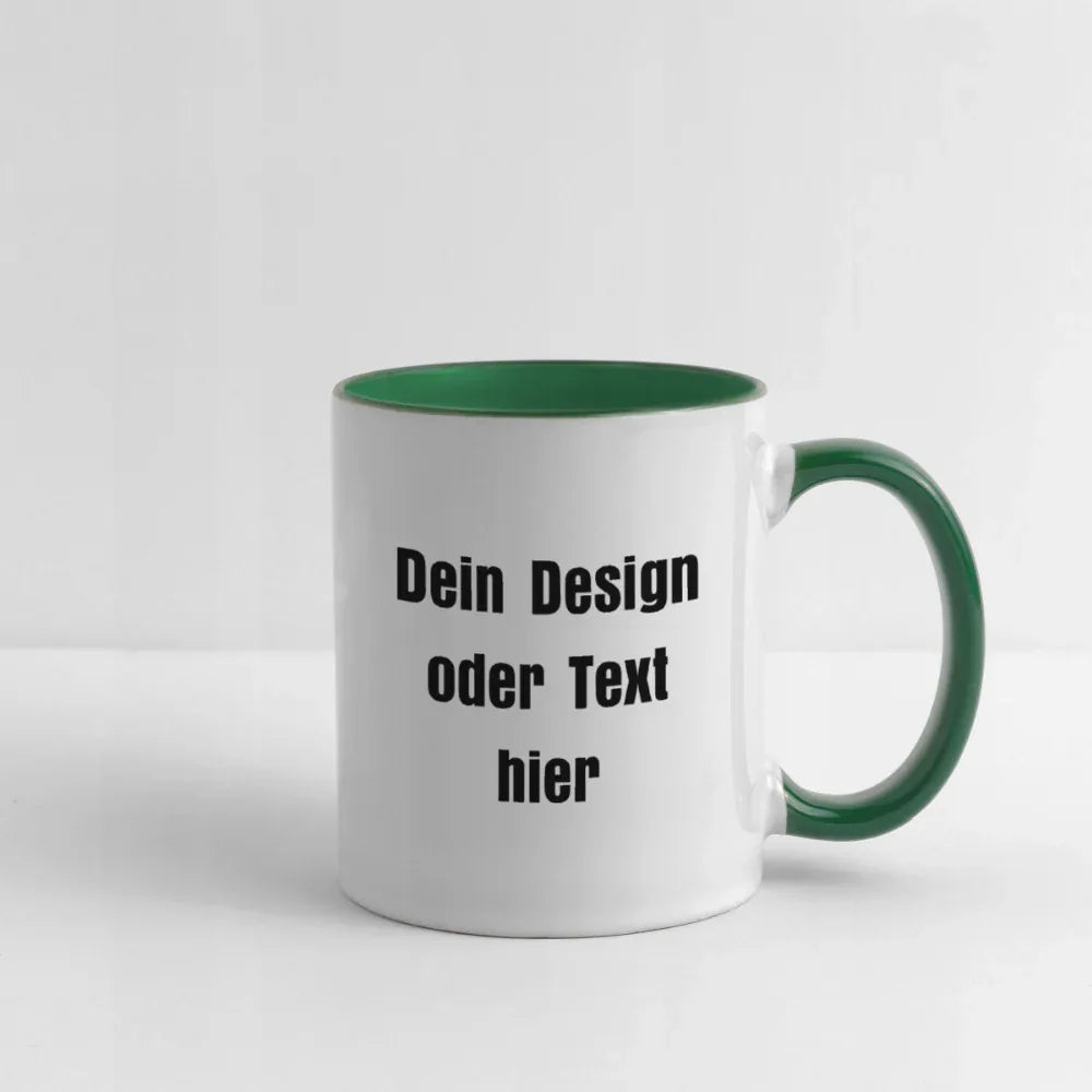 Keramiktasse zweifarbig 325ml - personalisierbar - Weiß/Dunkelgrün