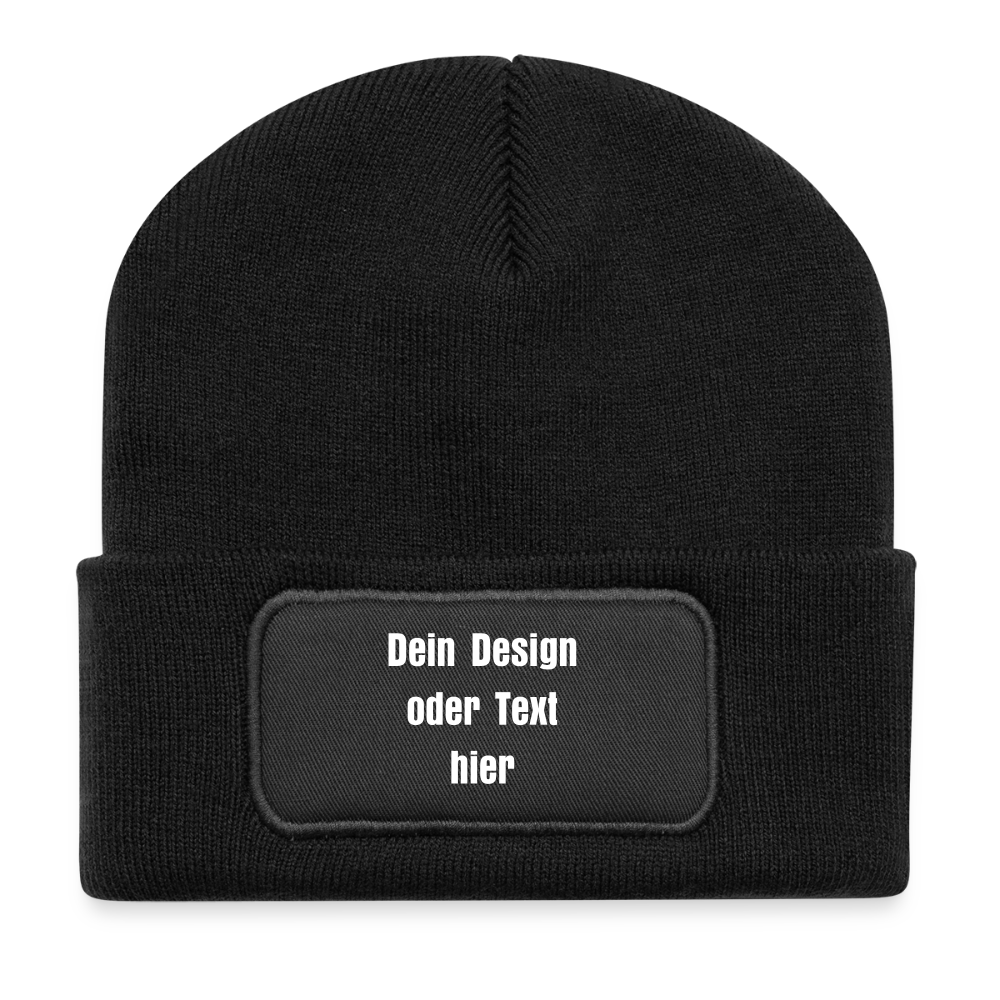 Recycelte Patch Beanie - personalisierbar - Schwarz