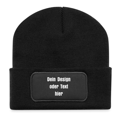 Recycelte Patch Beanie - personalisierbar - Schwarz