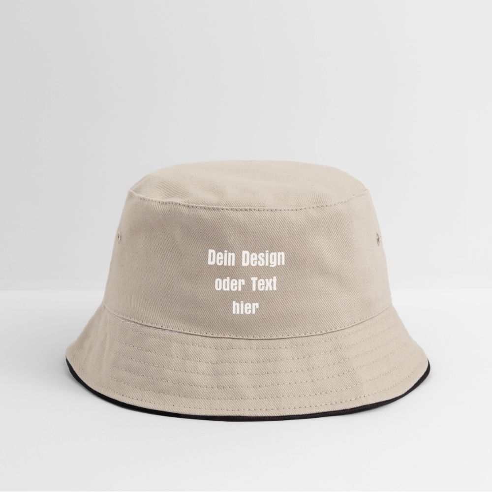 Bucket Hat Baumwolle - personalisierbar - Khaki/Schwarz