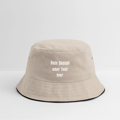 Bucket Hat Baumwolle - personalisierbar - Khaki/Schwarz