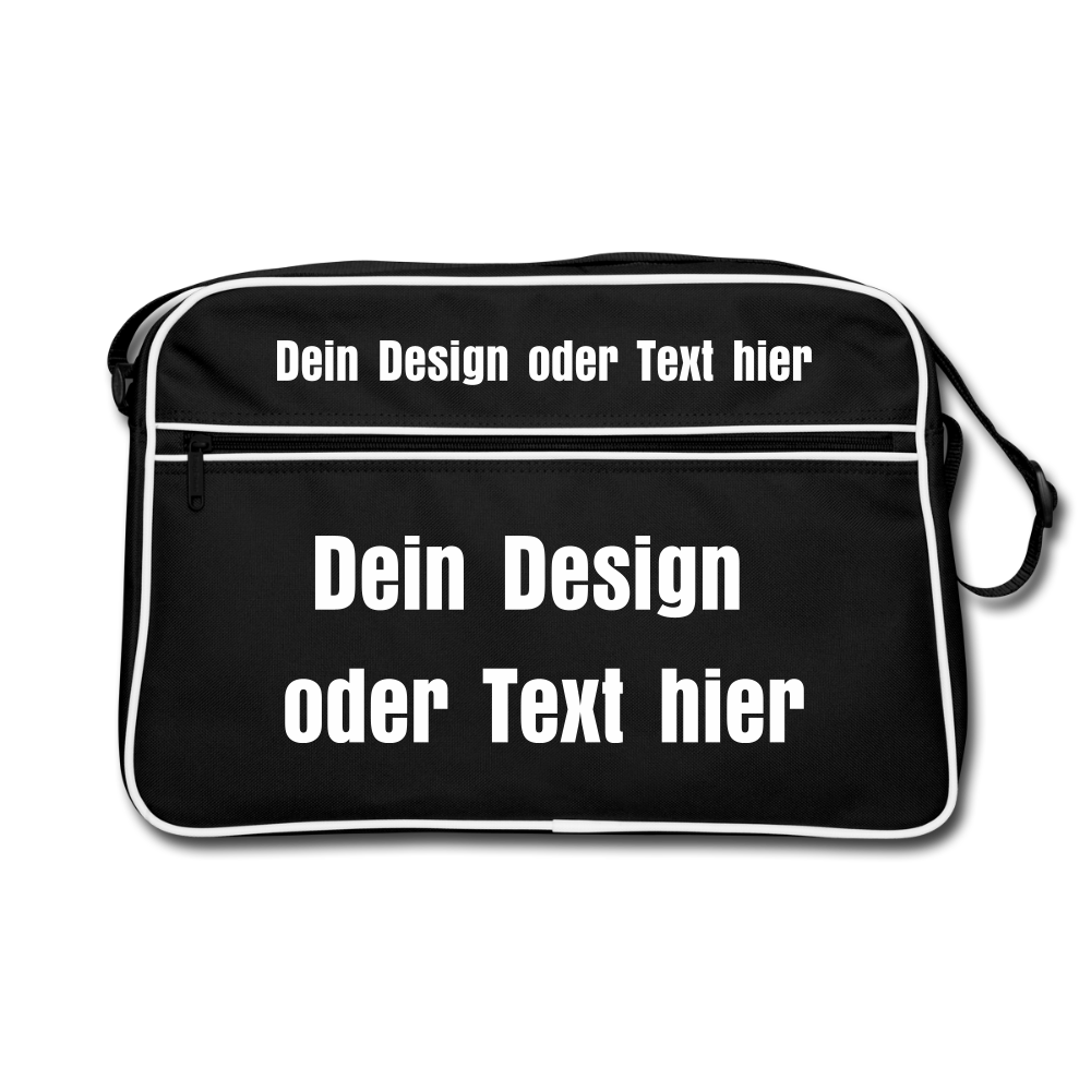 Retro Tasche mit Reißverschluss - personalisierbar - Schwarz/Weiß