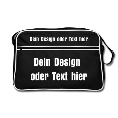 Retro Tasche mit Reißverschluss - personalisierbar - Schwarz/Weiß
