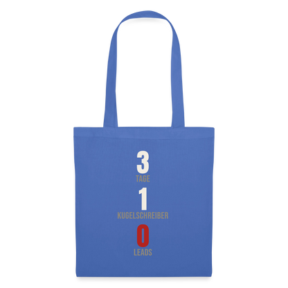 3 Tage. 1 Kugelschreiber. 0 Leads. Stoffbeutel, Farbe Hellblau