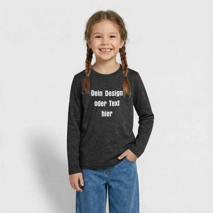 Teenager Premium Langarmshirt - personalisierbare Vorder- und Rückseite - Anthrazit meliert