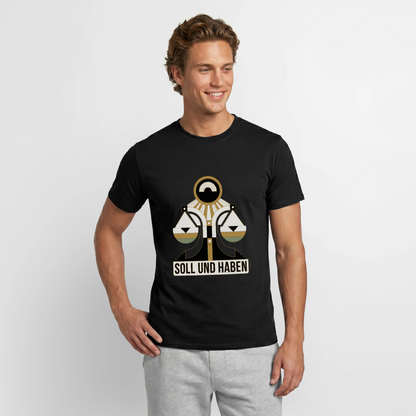 "Soll und Haben. Art-déco-Motiv" Motiv-T-Shirt für Männer, Farbe Schwarz, Model