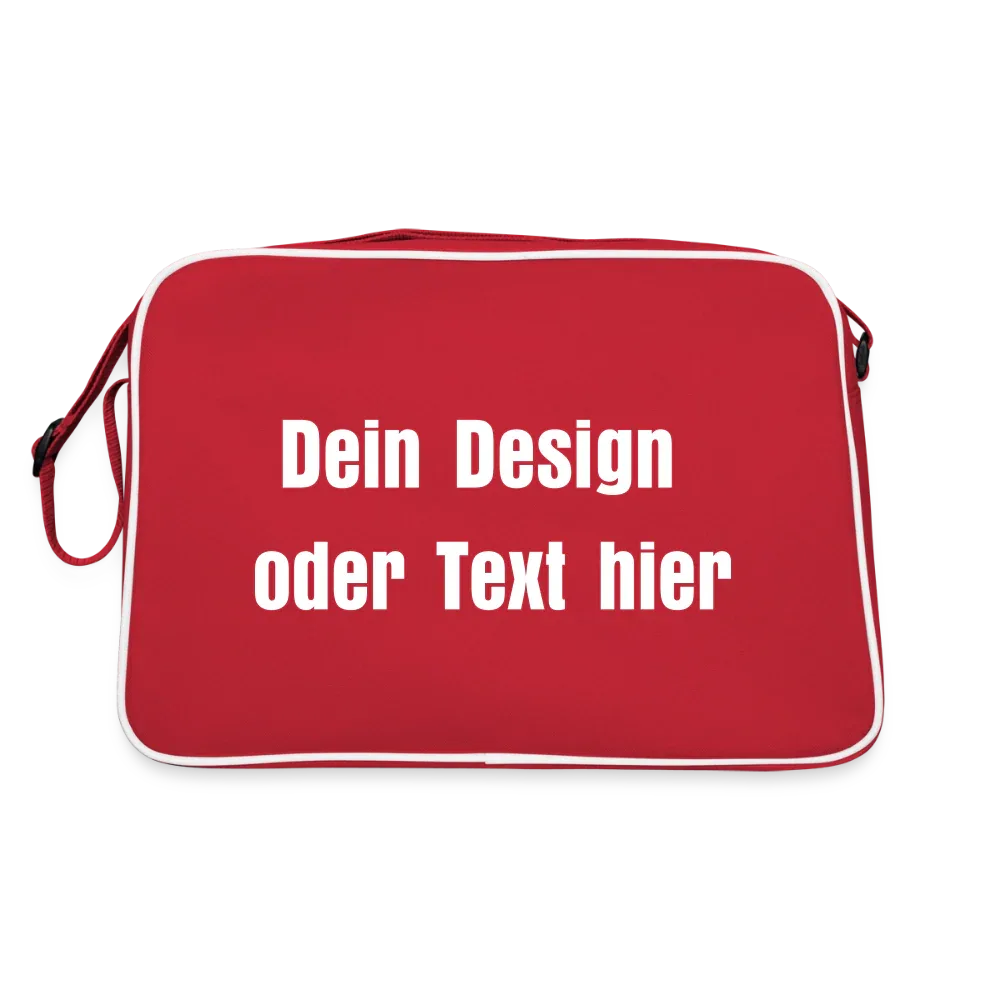 Retro Tasche mit Reißverschluss - personalisierbar - Rot/Weiß