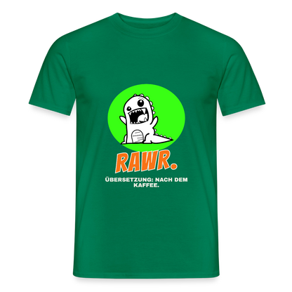 "Rawr. Übersetzung: nach dem Kaffee. Sticker-Motiv" Motiv-T-Shirt für Männer, Farbe Kelly Green
