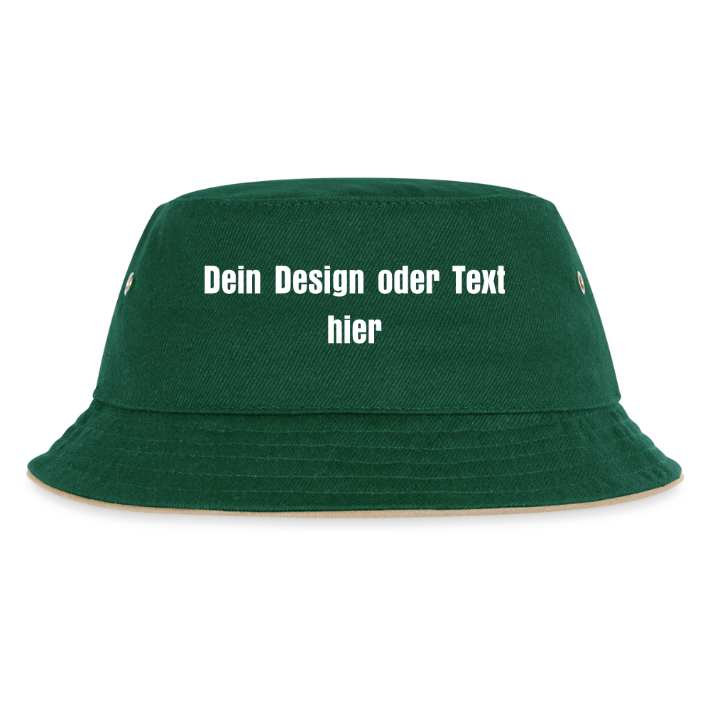 Kinder Bucket Hat - personalisierbar - Dunkelgrün/Beige