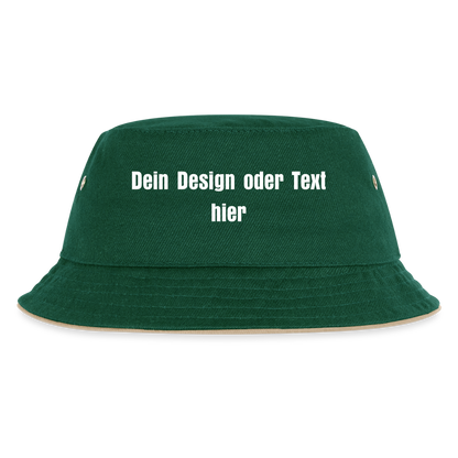 Kinder Bucket Hat - personalisierbar - Dunkelgrün/Beige