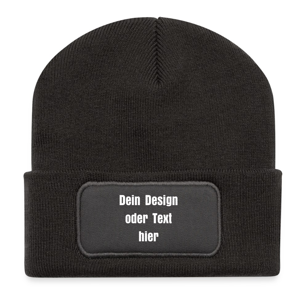 Recycelte Patch Beanie - personalisierbar - Dunkelgrau