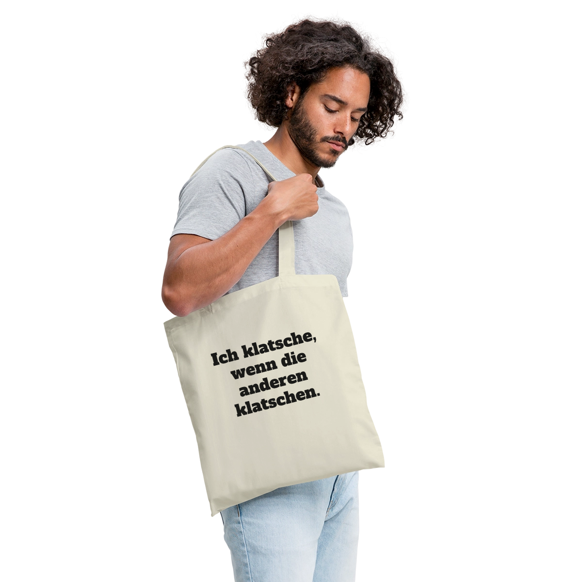 Ich klatsche, wenn die anderen klatschen. Stoffbeutel, Farbe Natur, Model