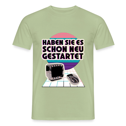 Haben Sie es schon neu gestartet? Vaporwave-Motiv Motiv-T-Shirt für Männer, Farbe Sage