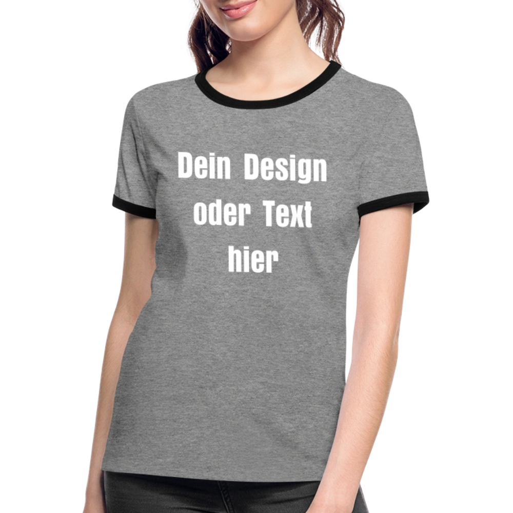 Frauen Kontrast-T-Shirt - personalisierbare Vorder- und Rückseite - Grau meliert/Schwarz